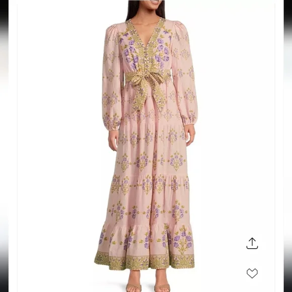 A Loves A Woven Floral Print Deep V-Neck Long Bubble Sleeve Maxi Dress XL - Picture 2 of 11